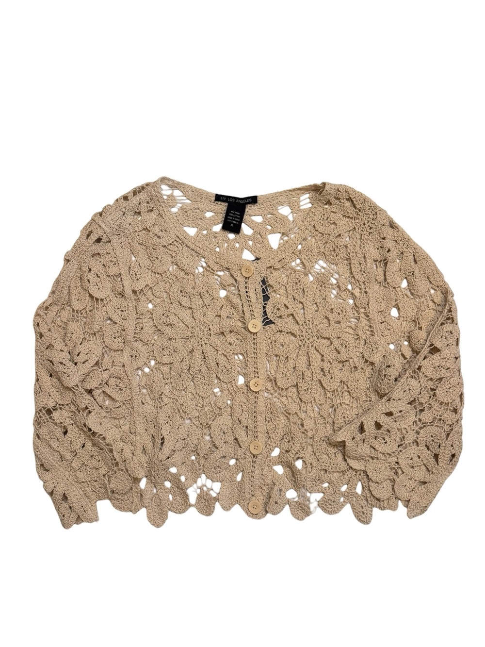 NEW Liv Los Angeles Cottagecore Coquette Crochet Cream Floral Cardigan Large